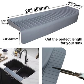 Silicone Sink Edge Protector & Splash Guards With Suction Cup for Kitchen and Bathtub - Multifunction Countertop Protector - 20" x 4" (Grey)
