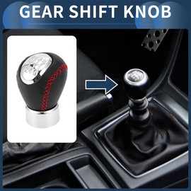 INFINAUTO 6 Speed Manual Gear Shift Knob, Front Automotive Gearbox Stick Shifter Lever Knob for Mazda 3 BK 2003-2008 Plastic Faux Leather Black Red, 1 Pc