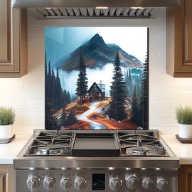 DAIFURONGE Tempered Glass Backsplash For Kitchen Behind Stove,Tiny House Stove Back Top Cover,Easy to Clean Glass Splashback, Sink Cover Splash Guard,Home Kitchen Wall Decor (30"x30"(76.2x76.2cm))