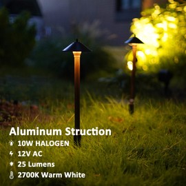 Pathway Light Low Voltage Landscape Lighting Outdoor Metal Path Light 12V AC 10W Halogen 25 Lumen Walkway Lights 2700K with Connector Stake for Pathway Garden Yard