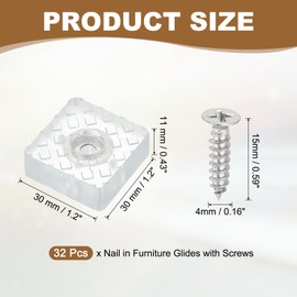 PATIKIL 1.2 Inch Screw-On Rubber Feet for Furniture, 32 Pcs Non Slip Furniture Pads Square Chair Glides Table Leg Protectors for Hardwood Floor Cutting Board Electronics, Clear
