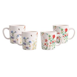 Bico Summer Provence Ceramic Mugs, Set of 4, for Coffee, Tea, Drinks, Microwave & Dishwasher Safe
