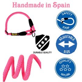 Pull Stop Collar Dogs. Semi Martingale Dog Collar for Small, Medium and Large Dogs. Adjustable Slip on Nylon Round. Pink
