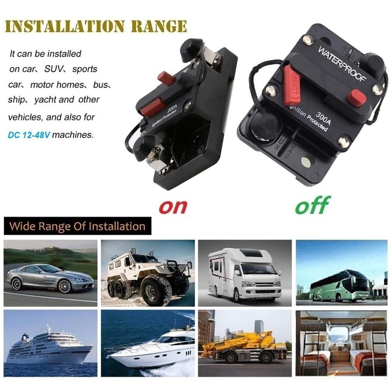 ANJOSHI 300 Amp Circuit Breaker 30A-300A with Manual Reset Waterproof