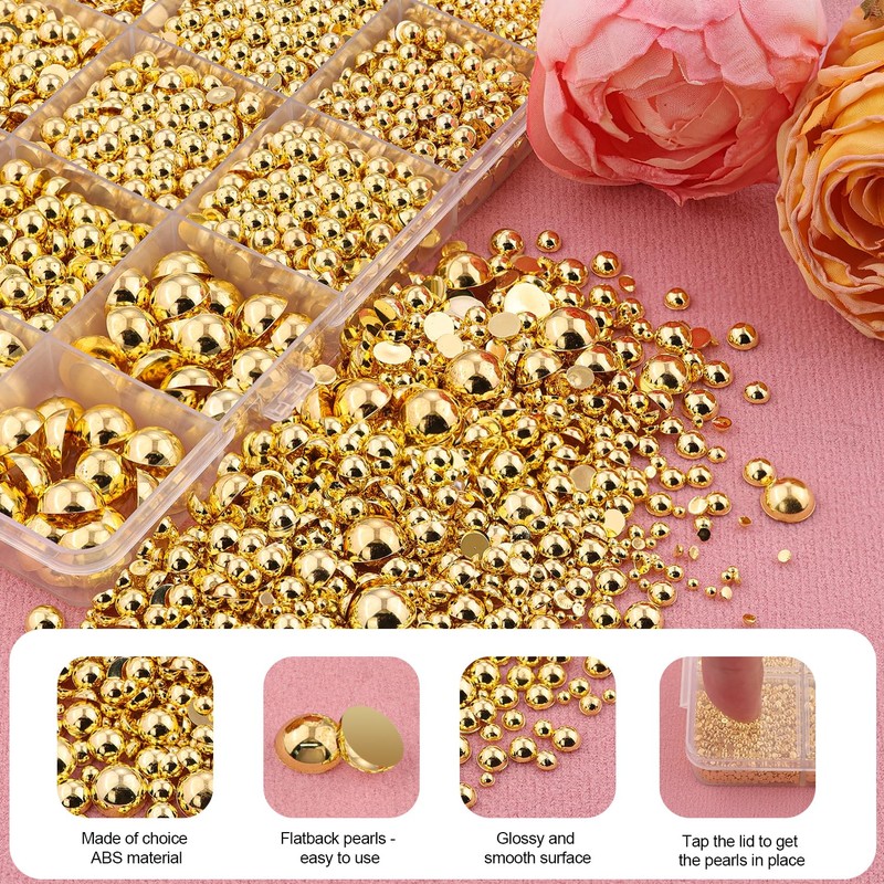 13500 Pcs Flatback Nail Pearls Gold Pearl Charms for Bedazzling