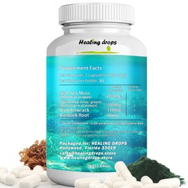Healing Drops Sea Moss Capsules with Spirulina Capsules + Bladderwrack + Burdock