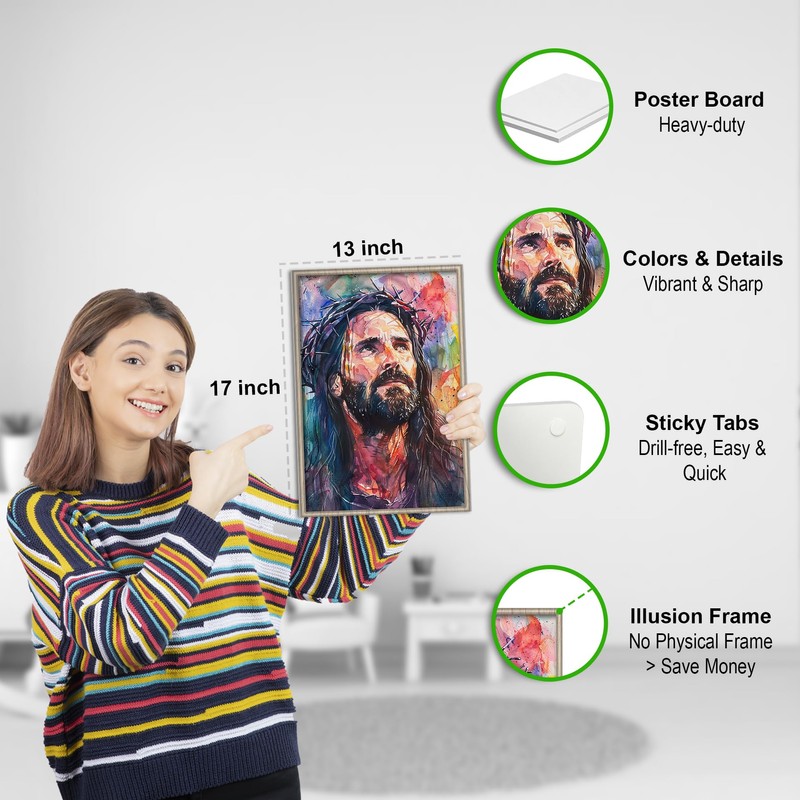 Jesus Art Wall Decor - Illusion Framed Jesus Painting