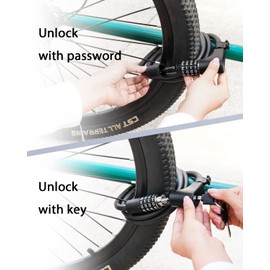 KEYSTP Bike Lock Cable with Combination Key,Password Lost Retrievable Bicycle Lock Anti-Theft,Resettable with Mounting Bracket for Bikes and Scooters