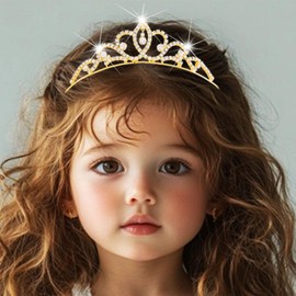 Kilshye Rhinestone Tiara Princess Tiaras and Crowns Crystal Wedding Headband for Girls (Gold)