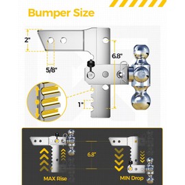 Aluminum Adjustable Trailer Hitch, fits 2 inch Receiver,Flexible 8'' Lift Adjustment, 12500 LBS GTW, rustproof and Noise Reduction Design（1-7/8 & 2 & 2-5/16）, Suitable for Trucks, RVs and Trailers
