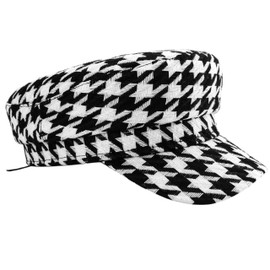 Houndstooth Pattern Hat Chic Fiddler Cap for Women – Fashionable Plaid Beret, Stylish Caps, Black and White Cap, French Summer Cabbie, Baker Boy Fall Chic Fiddler Print Visor Berets for Ladies, Brown,