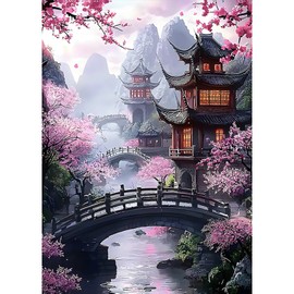 HEIBAGO 5D Diamond Painting Kits for Adults, DIY Chinese Tower Full Drill Diamond Art Painting Kits, Diamond Dots Kits Flower Crystal Rhinestone Embroidery Art Pictures for Home Wall 30x40cm