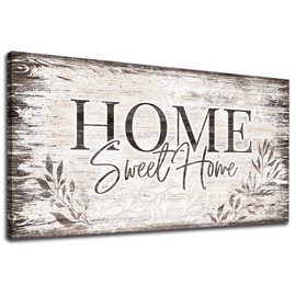 arteWOODS Home Sweet Home Wall Art Sign Large Dark Brown Farmhouse Wall Sign for Living Room Decoration Wooden Board Design Canvas Prints Modern Rustic Artwork Leaf Pictures Wall Decor 24" x 48"