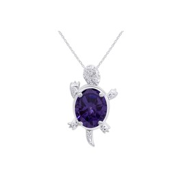 Jewel Zone US Simulated Alexandrite Gemstone & Cubic Zirconia Turtle Pendant Necklace In 14k White Gold Over Sterling Silver, 18" Chain