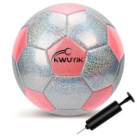 OKWUYiK Soccer Ball Size 5 Glitter Pink & Silver Spliced with Pump Toddler Soccer Ball for Kids Aged 8-12 Outdoor Training Ball for Girls Boys Children Youth Teens(Pink & Silver Spliced, 5)