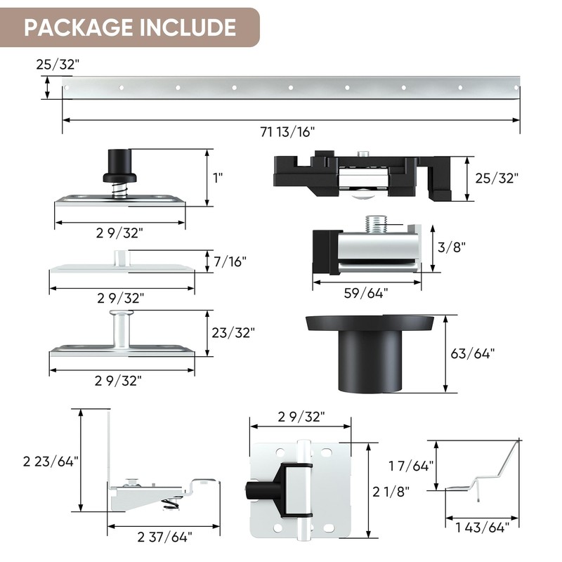 JUBEST 72" Bifold Door Hardware, Top Mounted Bi fold Door