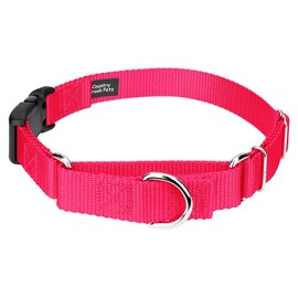 Country Brook Petz Heavy Duty Nylon Adjustable Martingale Dog Collar with Deluxe Buckle for Small Medium Large Breeds - 30+ Vibrant Color Options (3/4 Inch, Small, Hot Pink)