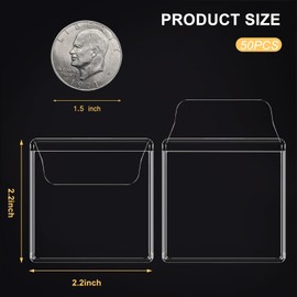 50pcs Single Pocket Coin Collection Sleeves: 2.2 * 2.2 Inches Rectangular Individual Plastic Coin Holder,Penny Storage Supplies, Transparent Protectors for Coin,Coin Currency Bills Wrappers