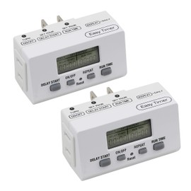 Clear Power Indoor Timer (Dual Pack) 1 Polarized Outlet EZ Digital Timer for Lamps, Fans, Grow Lights, White, Polarized Plug, 2-Pack, CP50010
