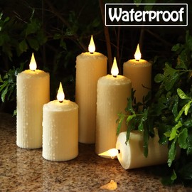 yunsheng Rechargeable Flameless Candles with Remote Timer, in/Outdoor Waterproof LED Flickering Pillar Candles Set of 6 (D2 x H4/5.5/6.5"), Battery Operated Candles Ivory Plastic Roman Column Candles