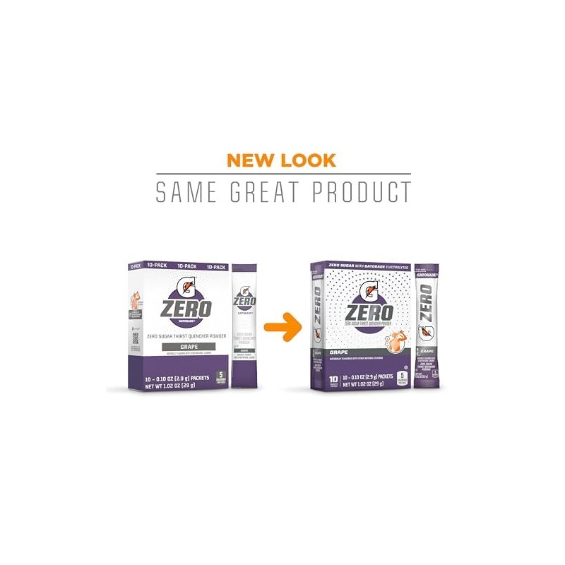 Gatorade Gatorade G Zero Powder, Grape, 0.10oz Packets, Makes 20