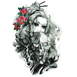 EROSPATemporary Tattoo Sheet / Sticker - Woman Flowers Skull - Waterproof - 15 x 21 cm