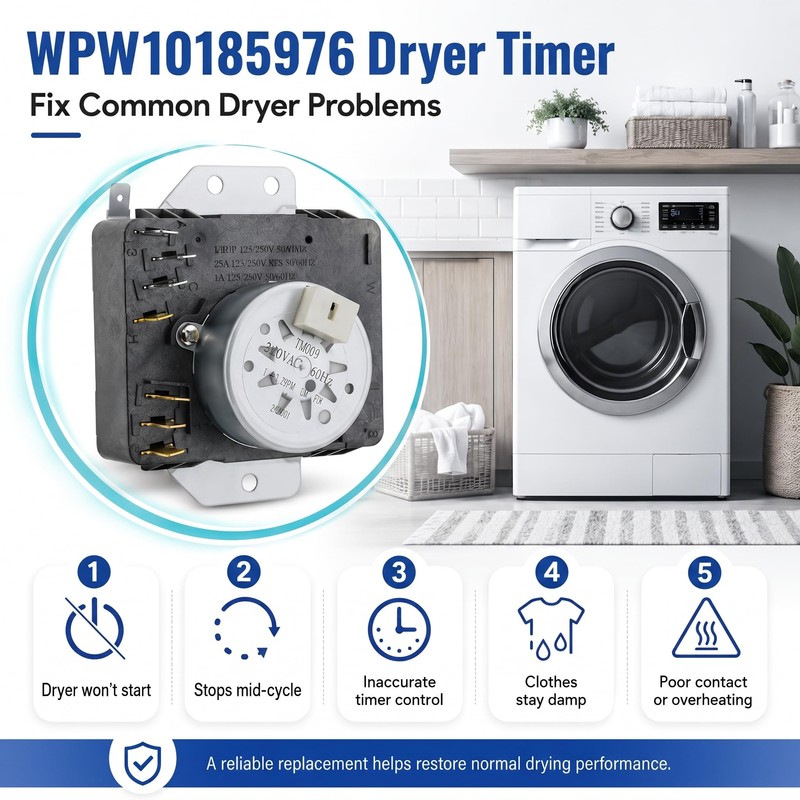 W10185976 WPW10185976 Dryer Timer Compatible with Whirlpool Kenmore Dryers