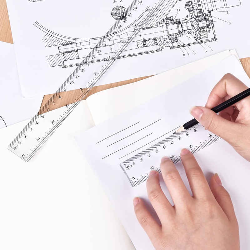 Unjoo Clear Plastic Ruler 12 Inch Straight Rulers, Shatterproof Ruler