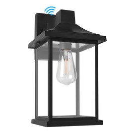 FUDESY Dusk to Dawn Sensor Outdoor Wall Light Fixture Extra Large, Exterior Porch Light Fixture Wall Sconce with E26 LED Bulb, Waterproof Plastic Wall Mount Lantern for Front Door, House, Black