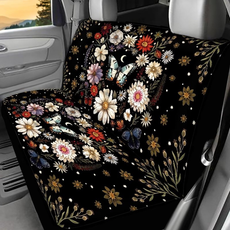 Binienty Daisy Flower Butterfly Rear Bench Back Seat Cover for