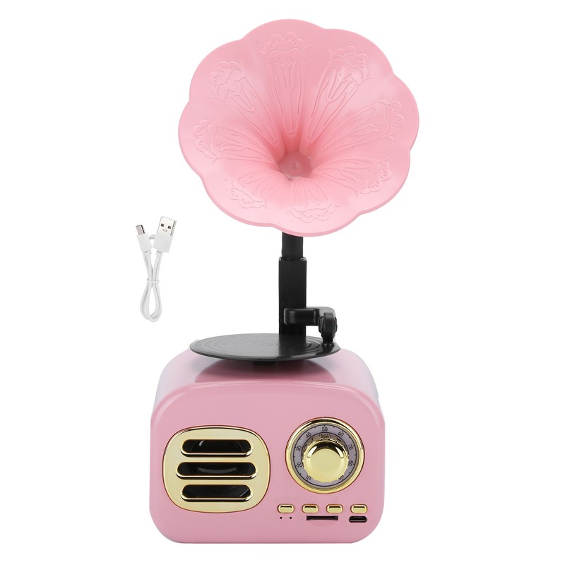 Portable Phonograph Vintage Retro Bluetooth Speaker Loudspeaker Box Equipment Accessorypink