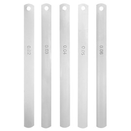 sourcing map 5 Blades Metric Steel Feeler Gauge Set, 0.02mm-0.06mm Thickness Filler Gauge, Offset Valves, Guitar Gauge Gage Measuring Tool, for Gap Width Thickness Measuring