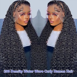 30 inch 13x6 Water Wave Wig 200 Density HD Lace Front Wigs Human Hair Pre Plucked with Baby Hair Wet and Wavy Curly Wig Human Hair for Women