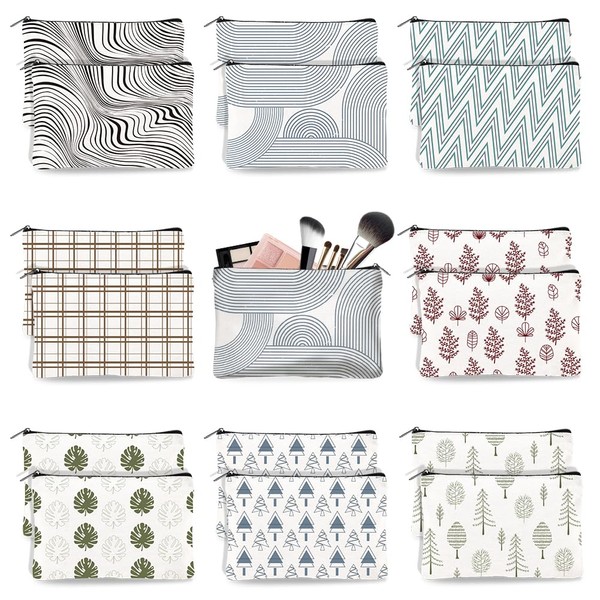 Doodlream 16Pcs Canvas Geometric Texture Makeup Bag, 23 x 15