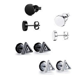 Yesallwas 4 Pairs Stud Earrings Set Stainless Steel Ear Studs for Men Women Earrings Set (Black,Sliver)