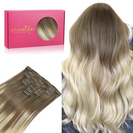 Wennalife Clip-In Human Hair Extensions, 45 cm (18 inches), 120 g, 7 Pieces, Sand Brown to Platinum Blonde Clip-In Real Hair Extensions, Remy Hair Extensions, Natural Real Hair Extensions