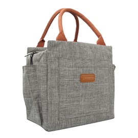 Joymee Lunch Bag Women Insulated Lunch Box Reusable Leakproof Large Spacious Tote for Women Men Adult with Bottle Holder and Side Pockets for Work Picnic Travel - Grey