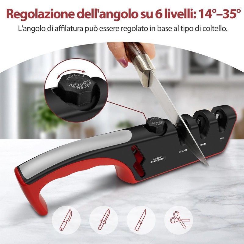 Affilacoltelli Professionale 4 in 1, Affila Coltelli da Cucina per