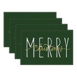 ONWAY - Juego de 4 manteles individuales dorados de Feliz Navidad de 12 x 18 pulgadas, para Navidad, día festivo, para el hogar, fiesta, cocina, comedor, decoración de mesa, color verde