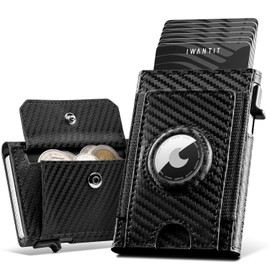 IWANTIT Airtag Wallet with Large Coin Compartment, Wallet for 6-7 Cards, Slim Men's Wallet with RFID Protection, Pop-up Smart Wallet, Card Case with Air Tag Compartment, Carbon fibre, Modern