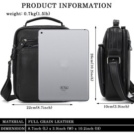 newsbirds Men's Shoulder Bag Vintage Leather Messenger Bag for Men Travel Business Crossbody bag Casual Handbags, 9501 Black