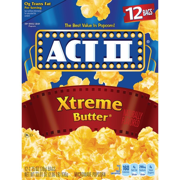 ACT II Xtreme Butter Microwave Popcorn, 12 ct, 33.01 oz