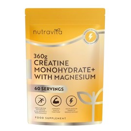 Nutravita Creatine Monohydrate Powder with Magnesium - 360g Unflavoured Vegan Micronised Creatine Powder (60 Day Supply) - Pre Workout Supplement for Men & Women with Scoop Included - UK Made