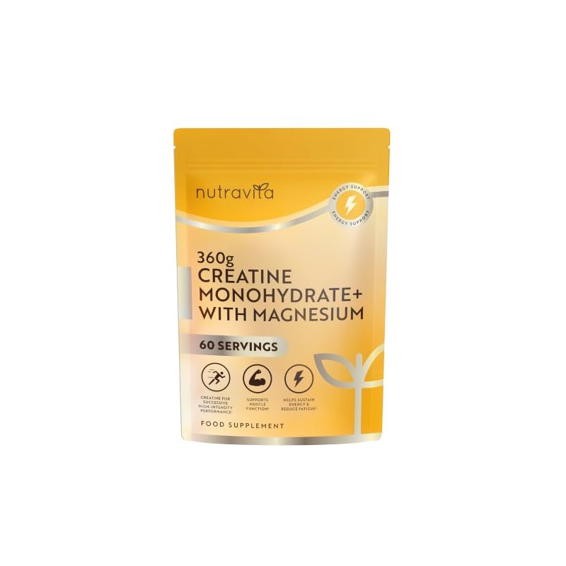Nutravita Creatine Monohydrate Powder with Magnesium - 360g Unflavoured Vegan