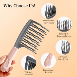 Upgraded Wide Tooth Comb for Curls, Detangling Comb with Double Row Wavy Tooth for Curly/Wavy/Thick/Long/Wet & Dry Hair, Detangler Hair Brush Large Tooth Shower Hair Comb for Women Girl Men (Gray)