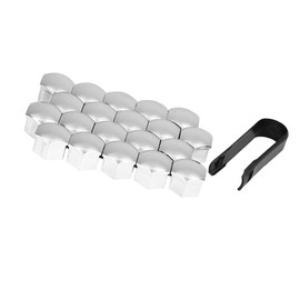 ACROPIX 17mm Silver Tone Plastic Car Wheel Nut Lug Hub Screw Rim Bolt Covers Dust Cap - Pack of 20