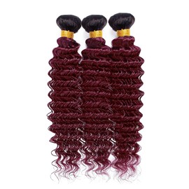 Ombre Human Hair 1b99j Burgundy Bundles Human Hair Burgundy Deep Wave Bundles 14 16 18 Inch Two Tone Black and Wine Red Bundles For Black Women Soft and Shiny Hair Weave