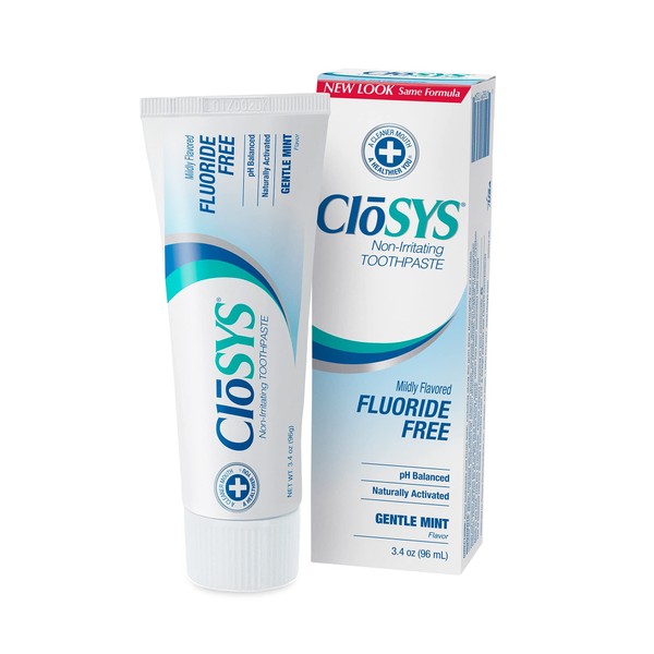 CloSYS Fluoride Free Toothpaste, 3.4 Ounce, Travel Size, Gentle Mint, TSA Compliant, Sulfate Free