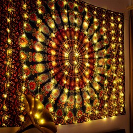 Curtain Window String Lights 6.5 x 5 Feet 195 LED Copper Tapestry Backdrop Twinkle Fairy Lights Battery Operated 8 Modes Firefly Lights Remote Control USB Powered Waterproof Lights for Wedding Party