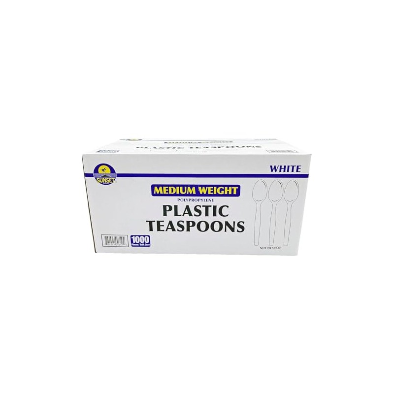 Sunset Medium Weight Bulk White Plastic Teaspoons, 1000 pieces